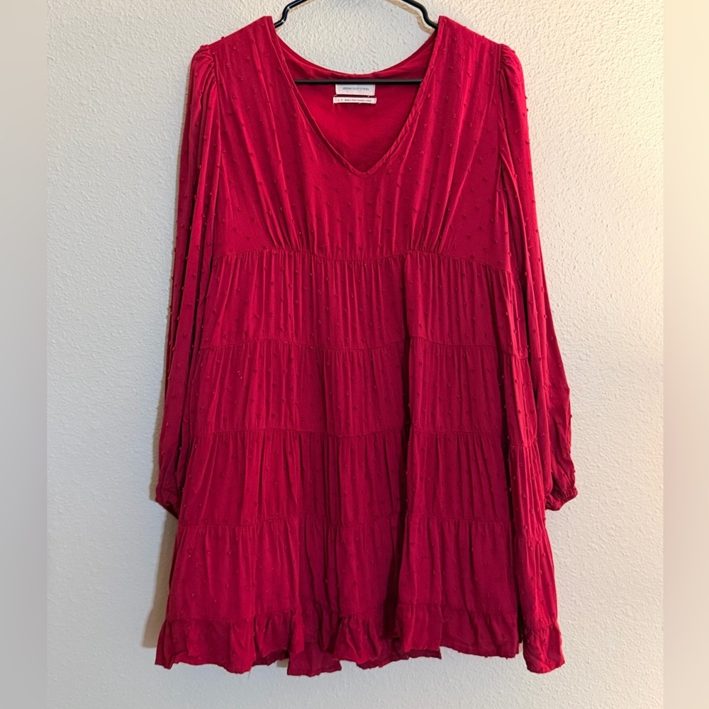 Urban Outfitters Red / Burgundy Dress | Long Sleeve Tiered Swing | Size Small